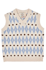 Harlequin Merino Classic Vest - Cream Blue Combi