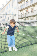 Knitted Vest With V Neck - Navi Cream
