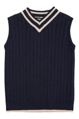 Knitted Vest With V Neck - Navi Cream