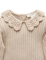 Fine Rib Jumper With Collar - Camel Melange