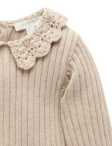 Fine Rib Jumper With Collar - Camel Melange