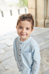 Seersucker Shirt with Placket - Sky Blue Cream Stripe