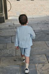 Seersucker Shirt with Placket - Sky Blue Cream Stripe