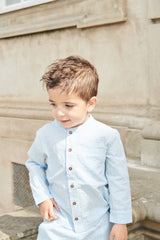 Seersucker Shirt with Placket - Sky Blue Cream Stripe