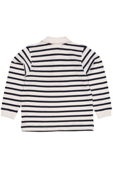 Striped Pique Polo LS- Navy Cream Stripe
