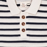Striped Pique Polo LS- Navy Cream Stripe
