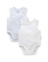 Purebaby 2 Pack Single Bodysuit - Blue