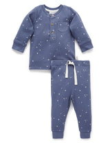 Purebaby Henley PJ Set - Bluestone Starry Night Print