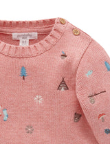 Forest Embroidered Jumper - Nectarine Melange
