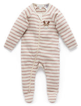 Stripped Zip Growsuit - Prune Stripe