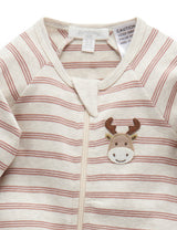 Stripped Zip Growsuit - Prune Stripe