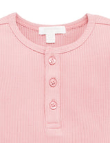 Purebaby Rib L/Slv Henley Tee - Dusty Rose