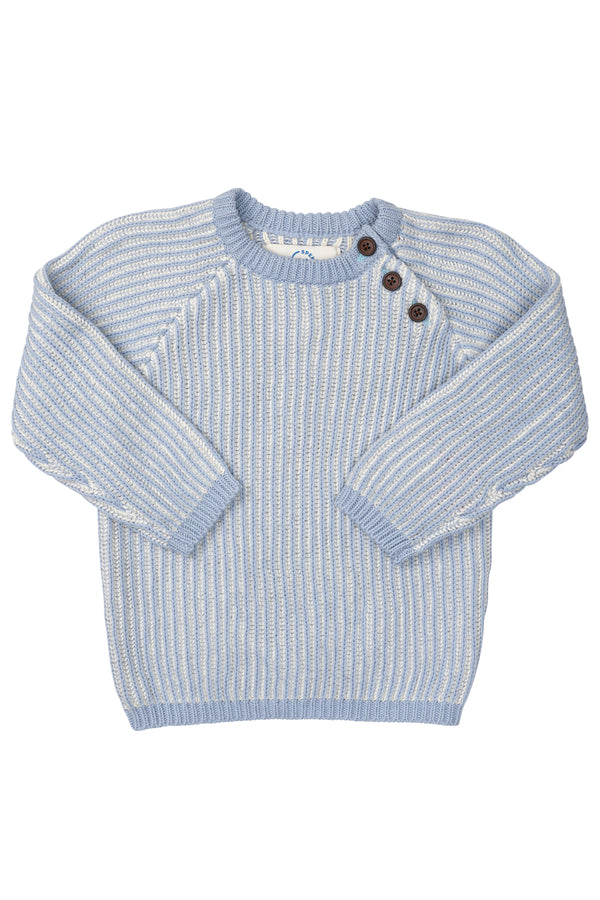 Brioche Classic Pullover - Dusty Blue Cream Combi