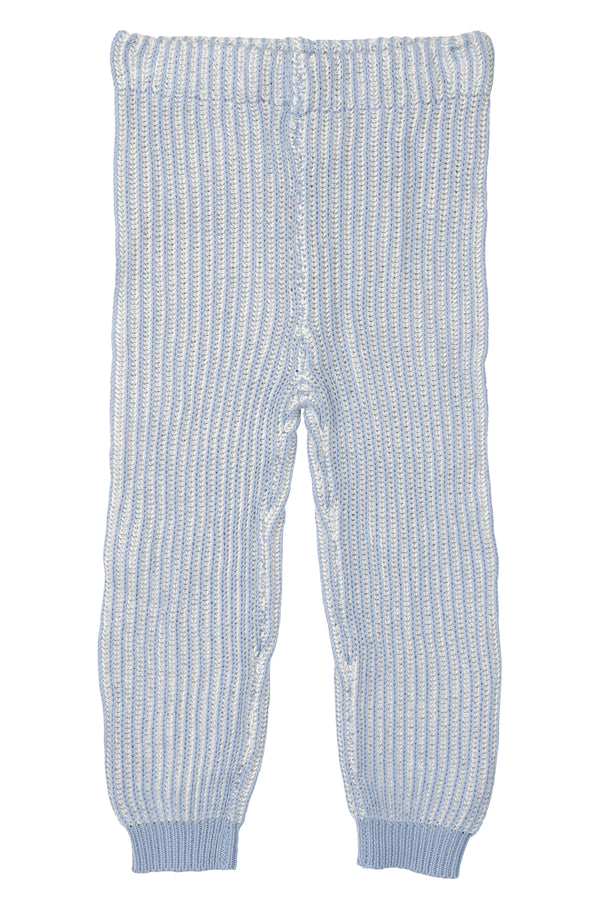 Brioche Knitted Pants - Dusty Blue Cream Combi