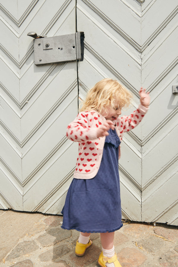 Knitted Cardigan W. Hearts - Dusty Rose / Red