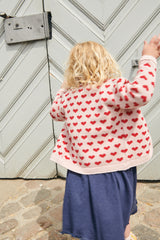 Knitted Cardigan W. Hearts - Dusty Rose / Red