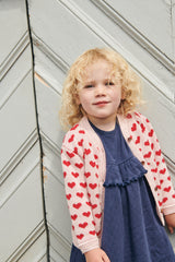 Knitted Cardigan W. Hearts - Dusty Rose / Red