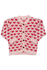 Knitted Cardigan W. Hearts - Dusty Rose / Red