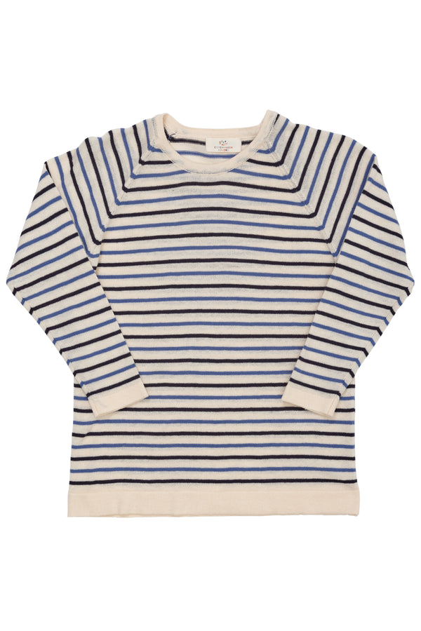 Knitted T-Shirt LS - Cream / Navy / Sky