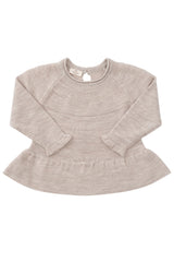 Merino Knit Blouse With Frill - Pale Cream Melange