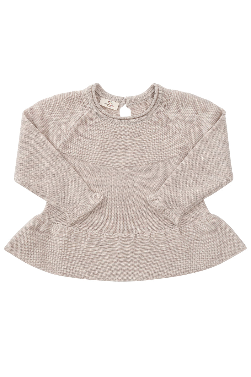 Merino Knit Blouse With Frill - Pale Cream Melange