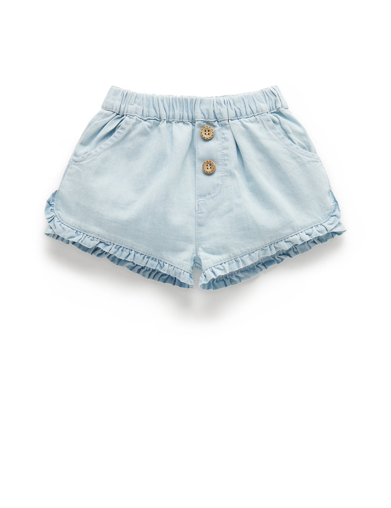 Ruffle Shorts - Faded Denim