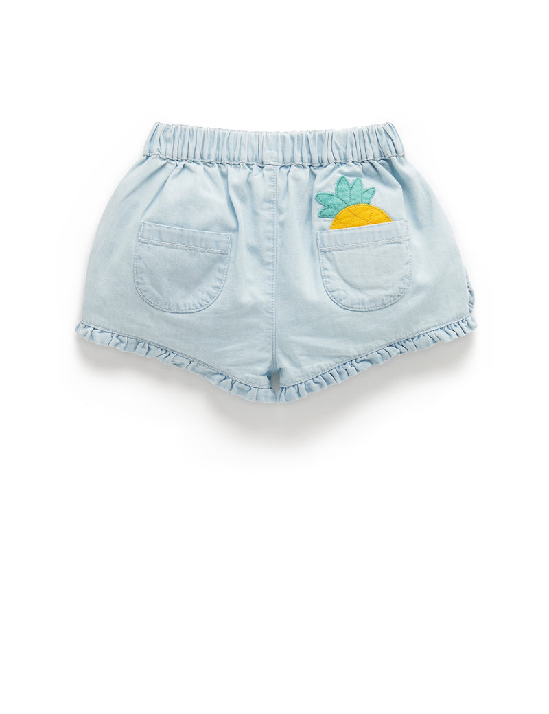 Ruffle Shorts - Faded Denim