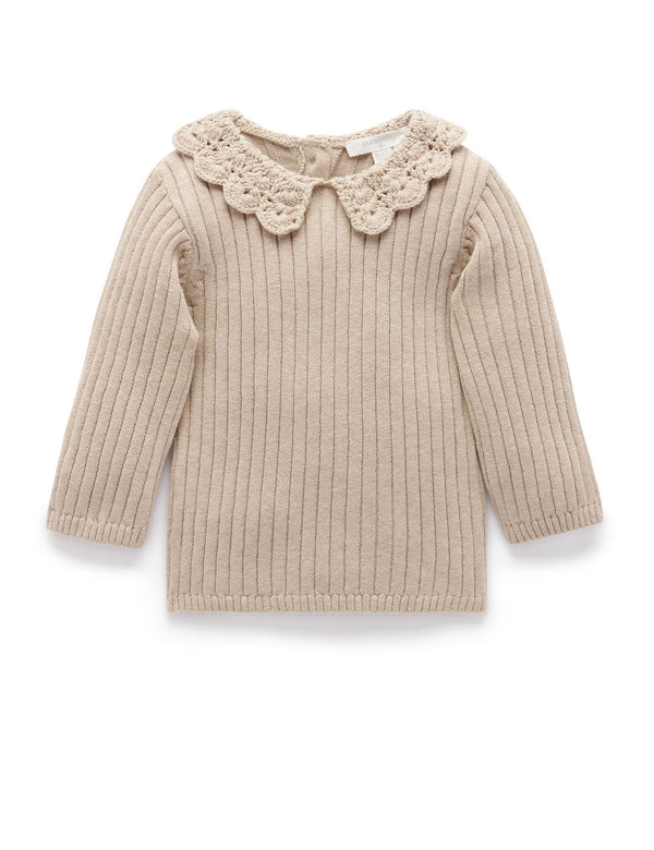 Fine Rib Jumper With Collar - Camel Melange