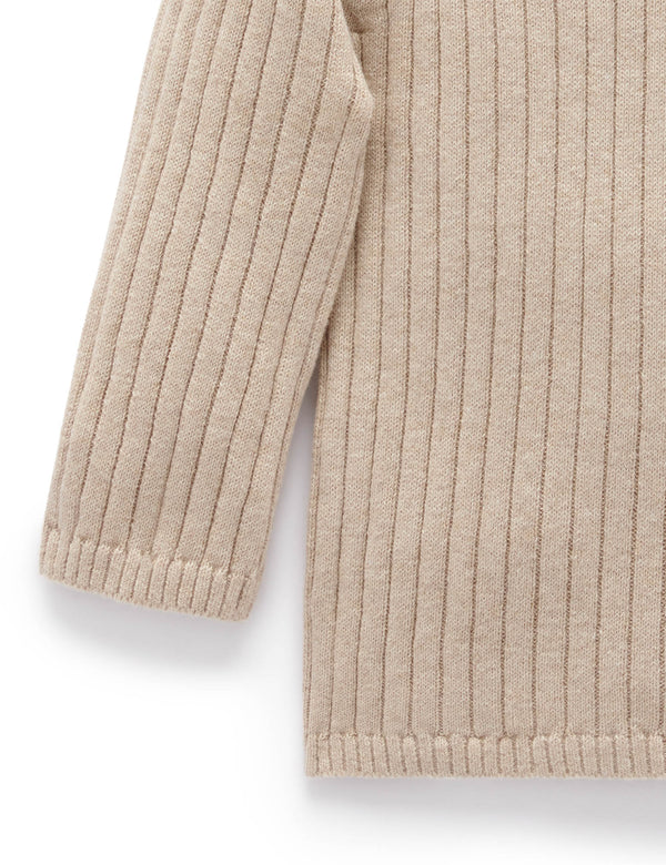 Fine Rib Jumper With Collar - Camel Melange