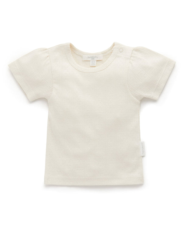 Pointelle Sleeve tee - Cloud