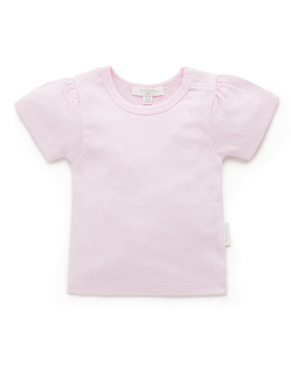 Pointelle Sleeve Tee - Mother of Pearl