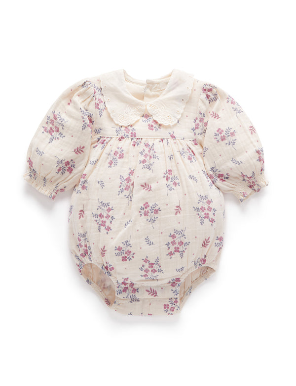 Crinkle Cotton Bodysuit - Winter Posie Print