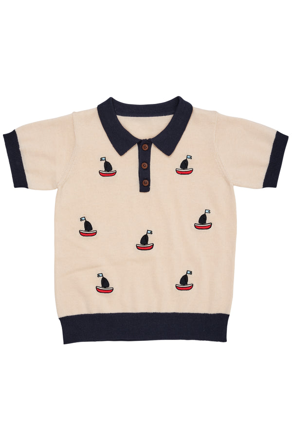 Polo With Boats - Cream Combi