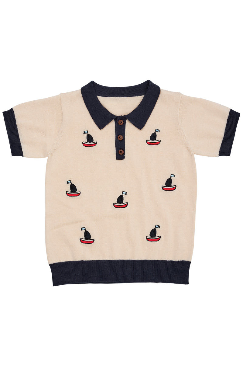 Polo With Boats - Cream Combi
