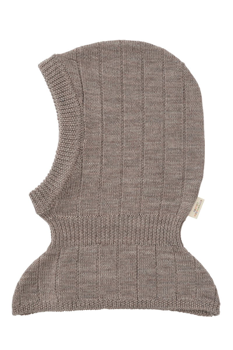 Rib Knitted Balaclava in Merino Wool - Natural Melange