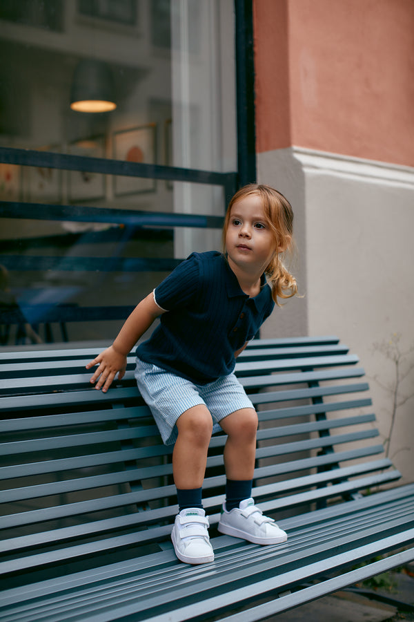 Rib Knitted Polo - Navy Cream