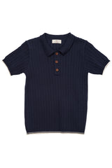 Rib Knitted Polo - Navy Cream