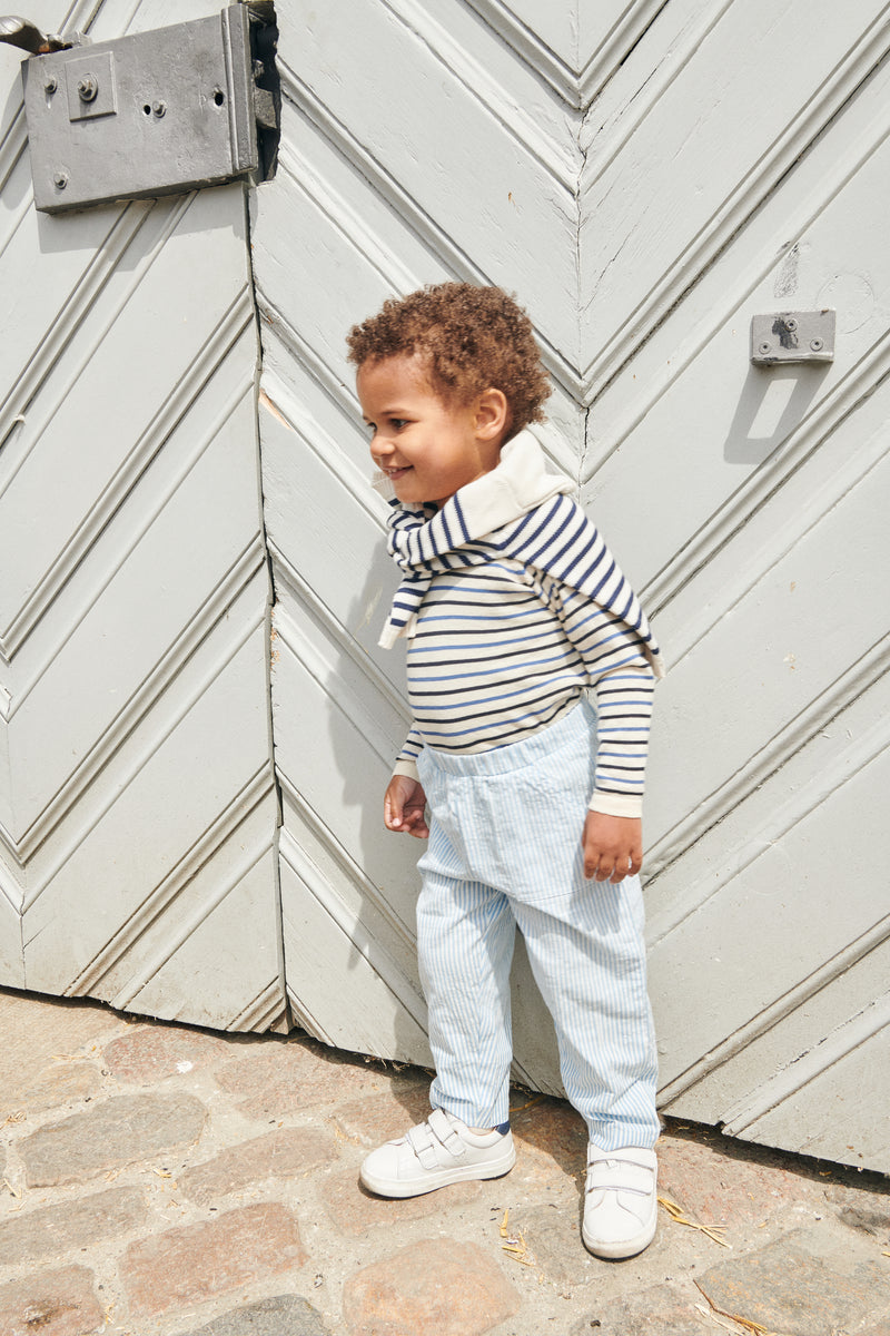 Seersucker Pants - Sky Blue With Cream Stripe