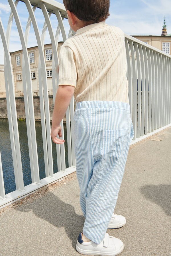 Seersucker Pants - Sky Blue With Cream Stripe