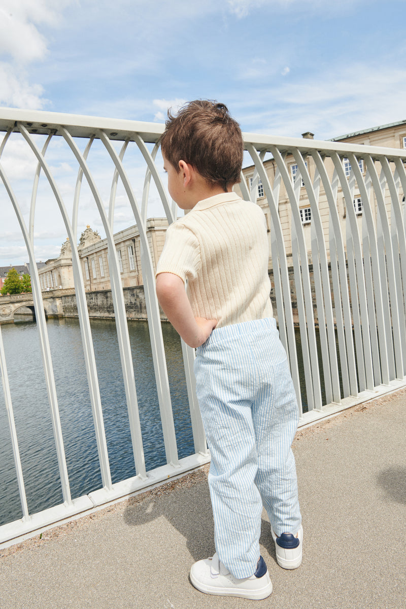 Seersucker Pants - Sky Blue With Cream Stripe