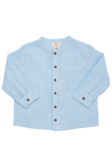 Seersucker Shirt with Placket - Sky Blue Cream Stripe