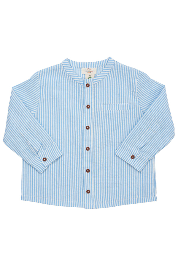 Seersucker Shirt with Placket - Sky Blue Cream Stripe