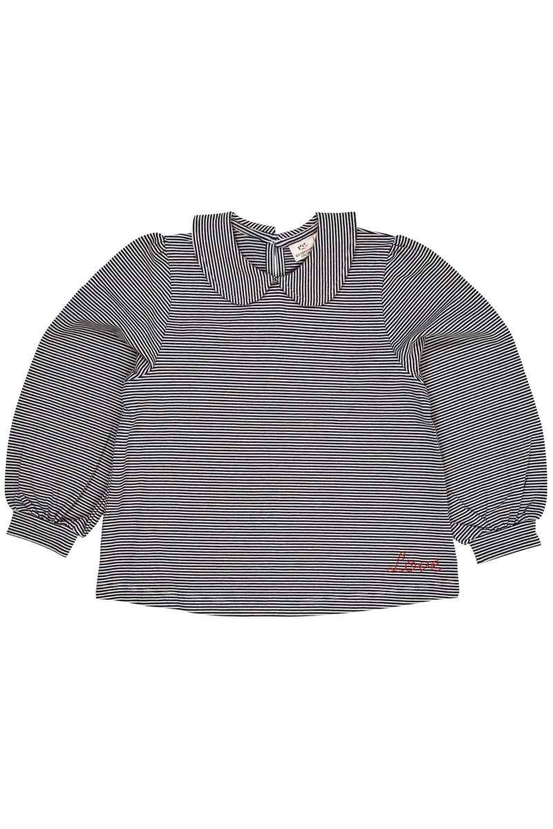 Striped Blouse W. Collar LS - Navi/Cream Stripe