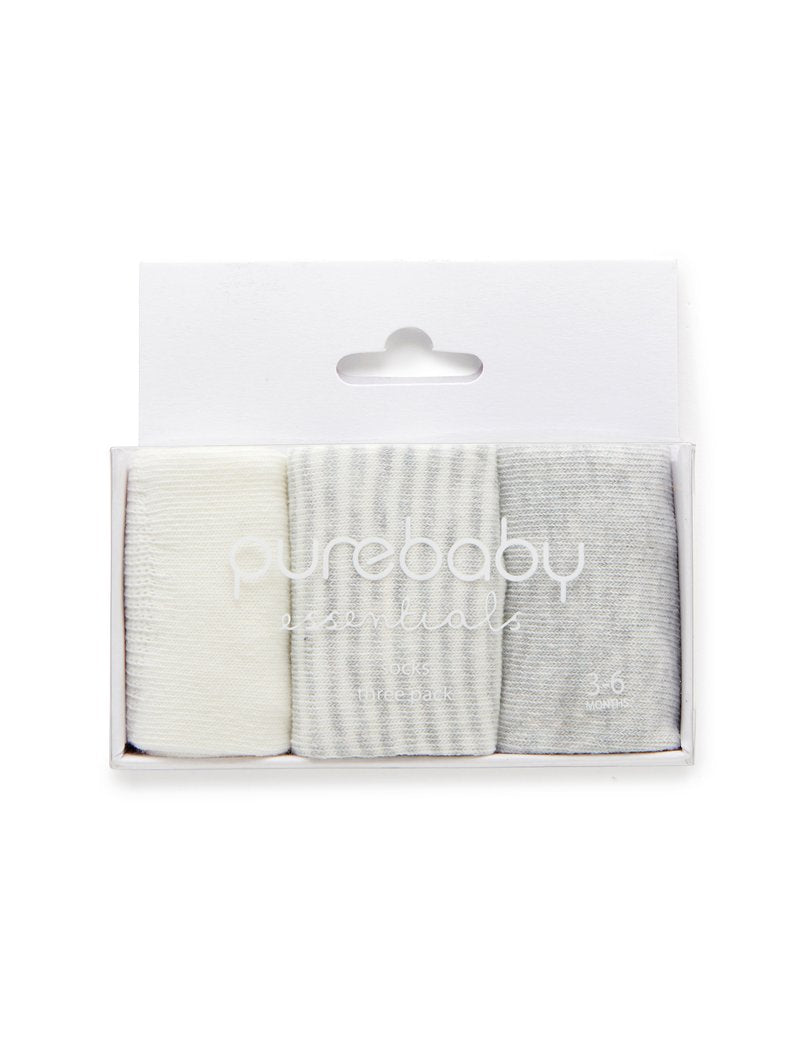 Purebaby 3 Sock Pack - Pale Grey Melange