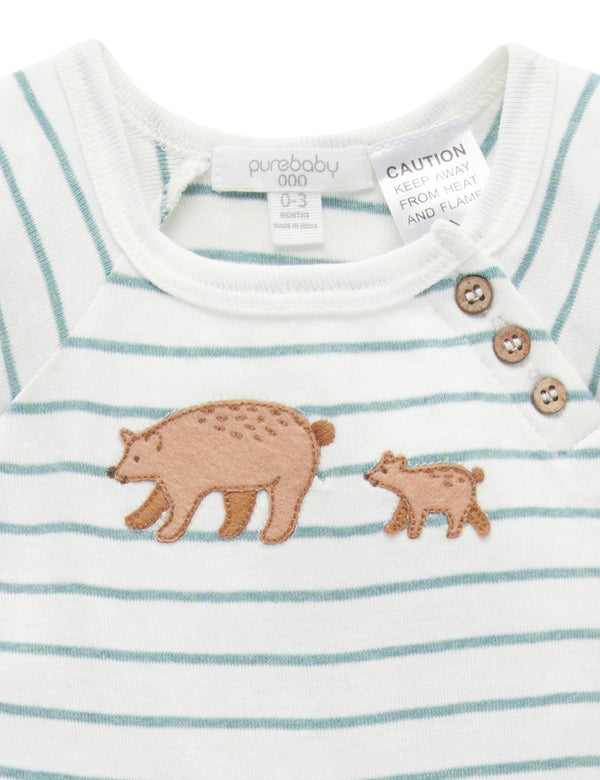 Purebaby Bear Family Growsuit - Sage Melange Stripe