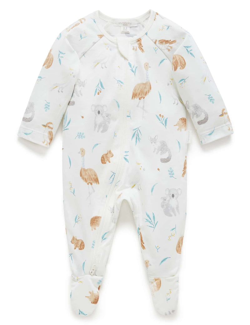 Purebaby Zip Growsuit - Eucalyptus Friends