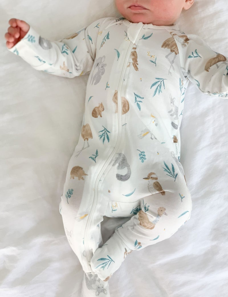 Purebaby Zip Growsuit - Eucalyptus Friends
