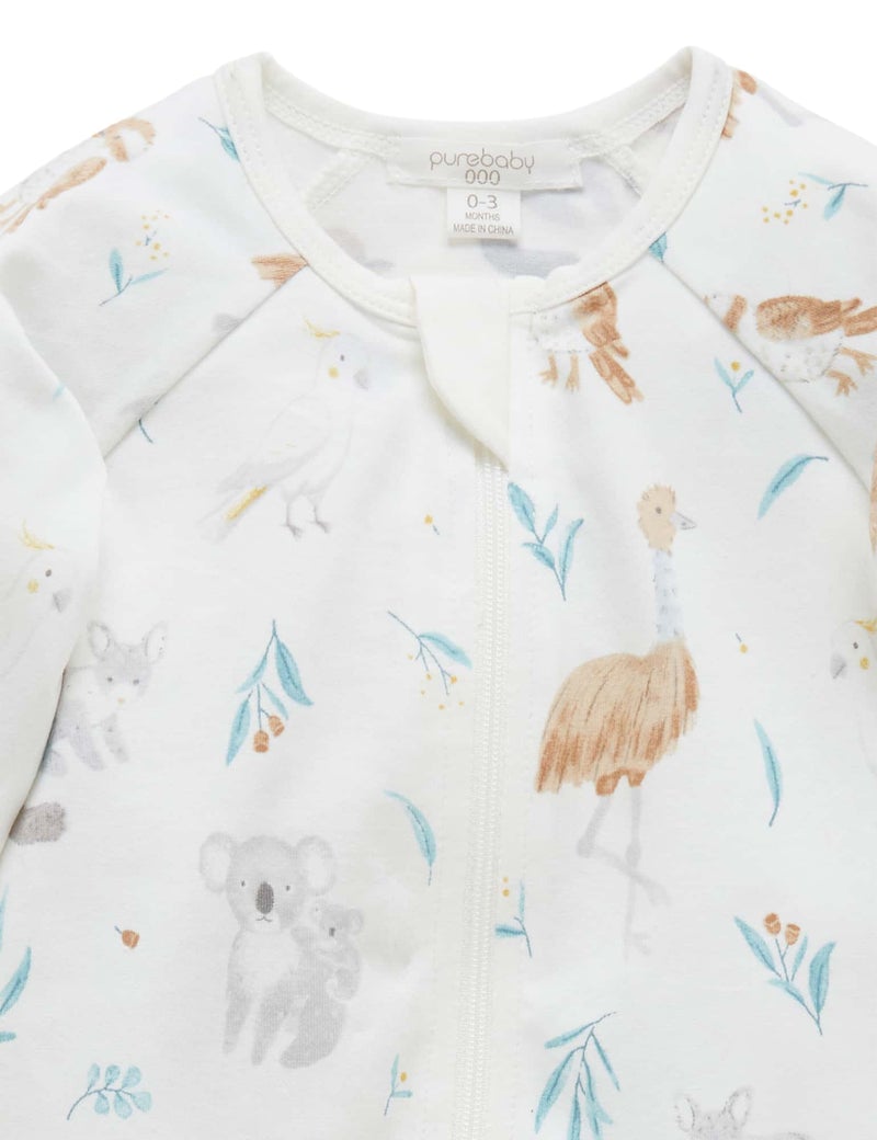Purebaby Zip Growsuit - Eucalyptus Friends