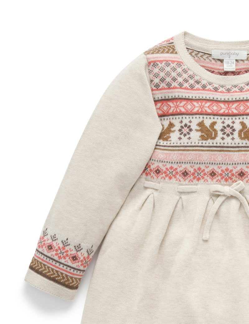 Purebaby Forest Knitted Dress - Squirrel Fairisle