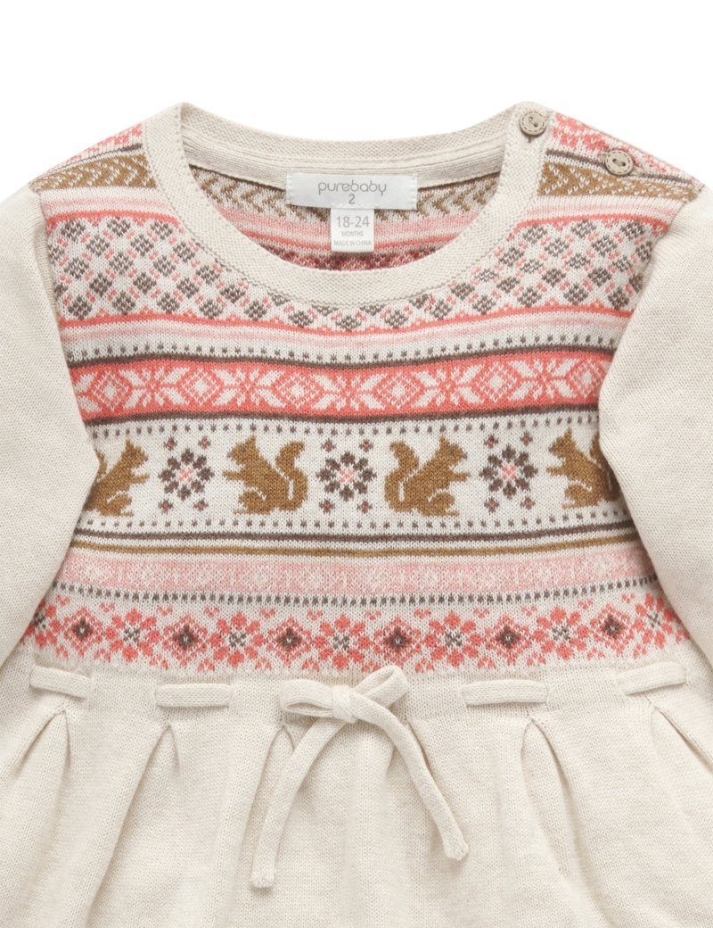 Purebaby Forest Knitted Dress - Squirrel Fairisle